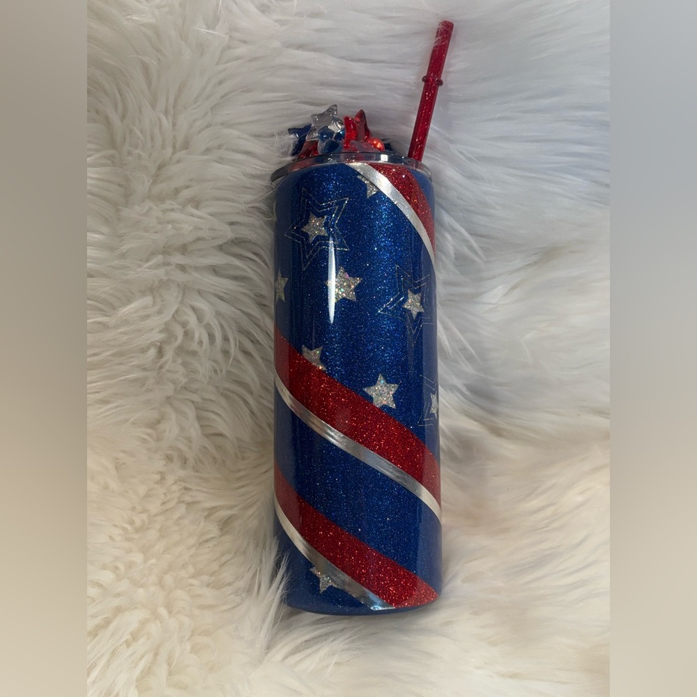 Patriotic Stars and Stripes 24 Oz Tumbler Stainless Steel- Handmade